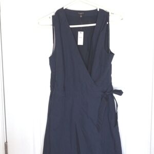 NWT TALBOTS PETITE Dress Black Wrap Cotton Midi Side Tie Sleeveless Ruffled 8P